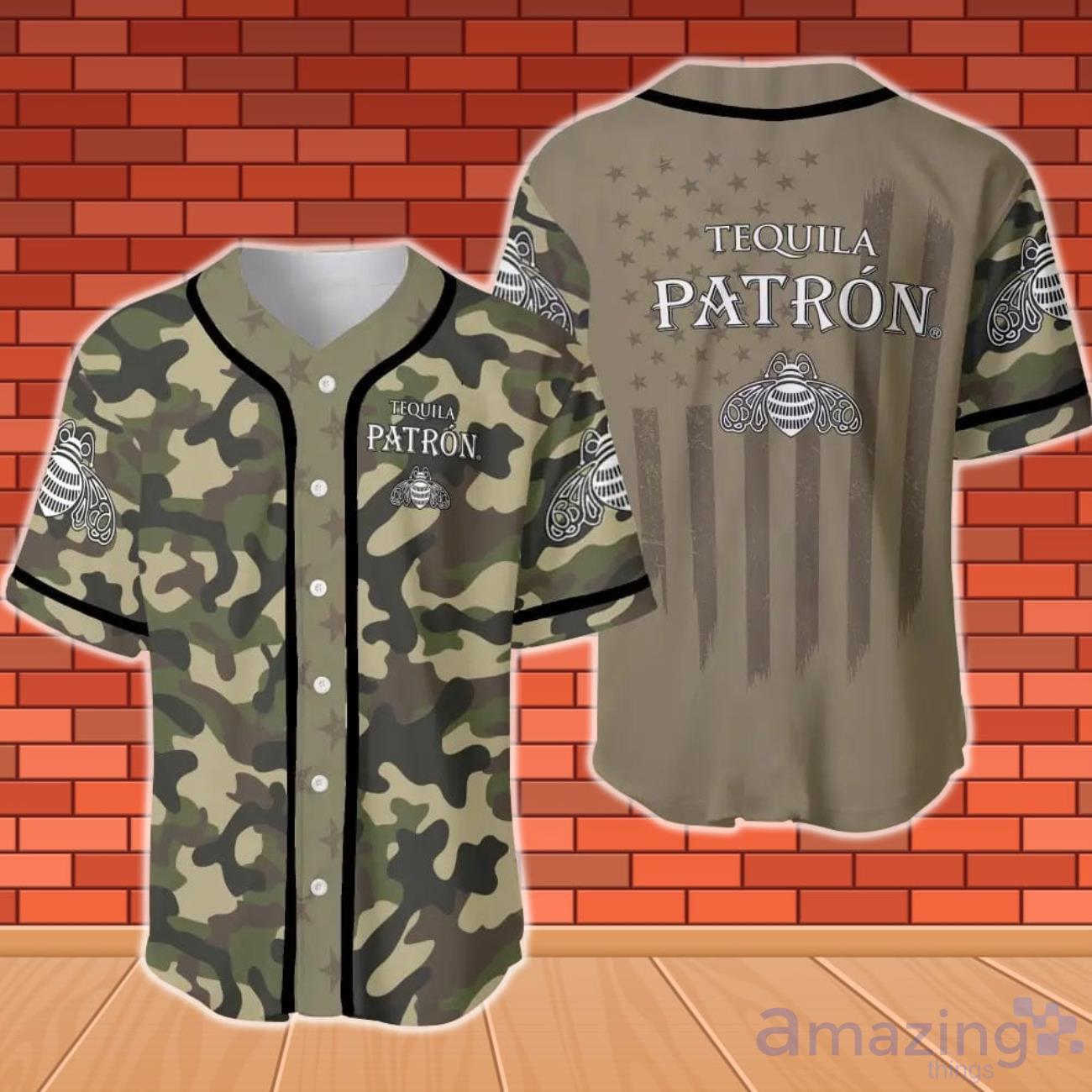 Patron Tequila Camouflage Green United States Flag Baseball Jersey