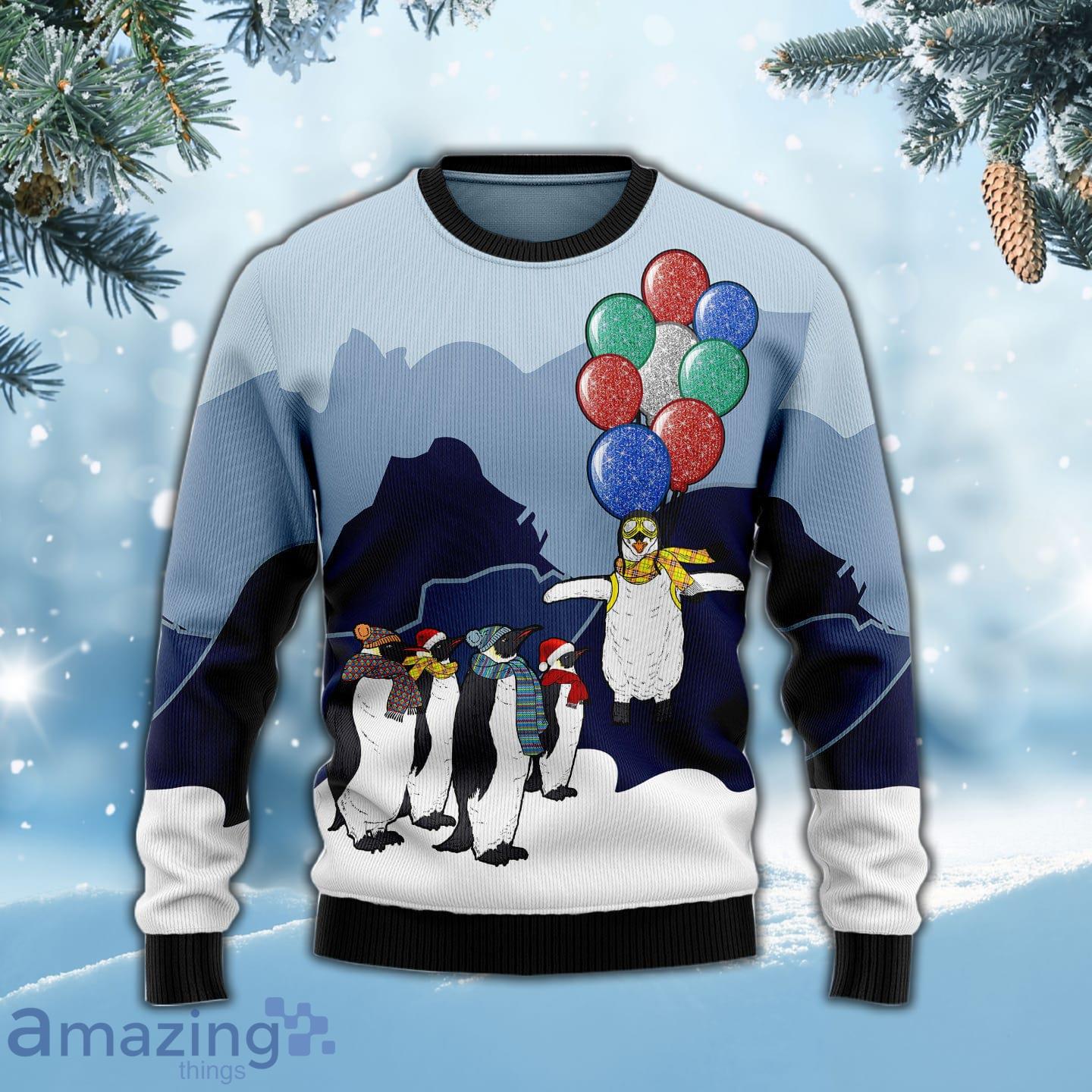 Penguin Christmas Balloon Special Design For Christmas Holiday 3D Sweater image Penguin Christmas Balloon Special Design For Christmas Holiday 3D Sweater Product Photo 3