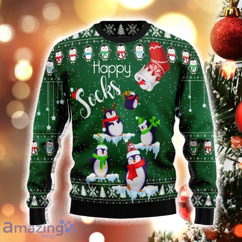 Penguin Happy Socks Gift For Christmas Holiday 3D Sweater Product Photo 1 Penguin Happy Socks Gift For Christmas Holiday 3D Sweater Product Photo 1