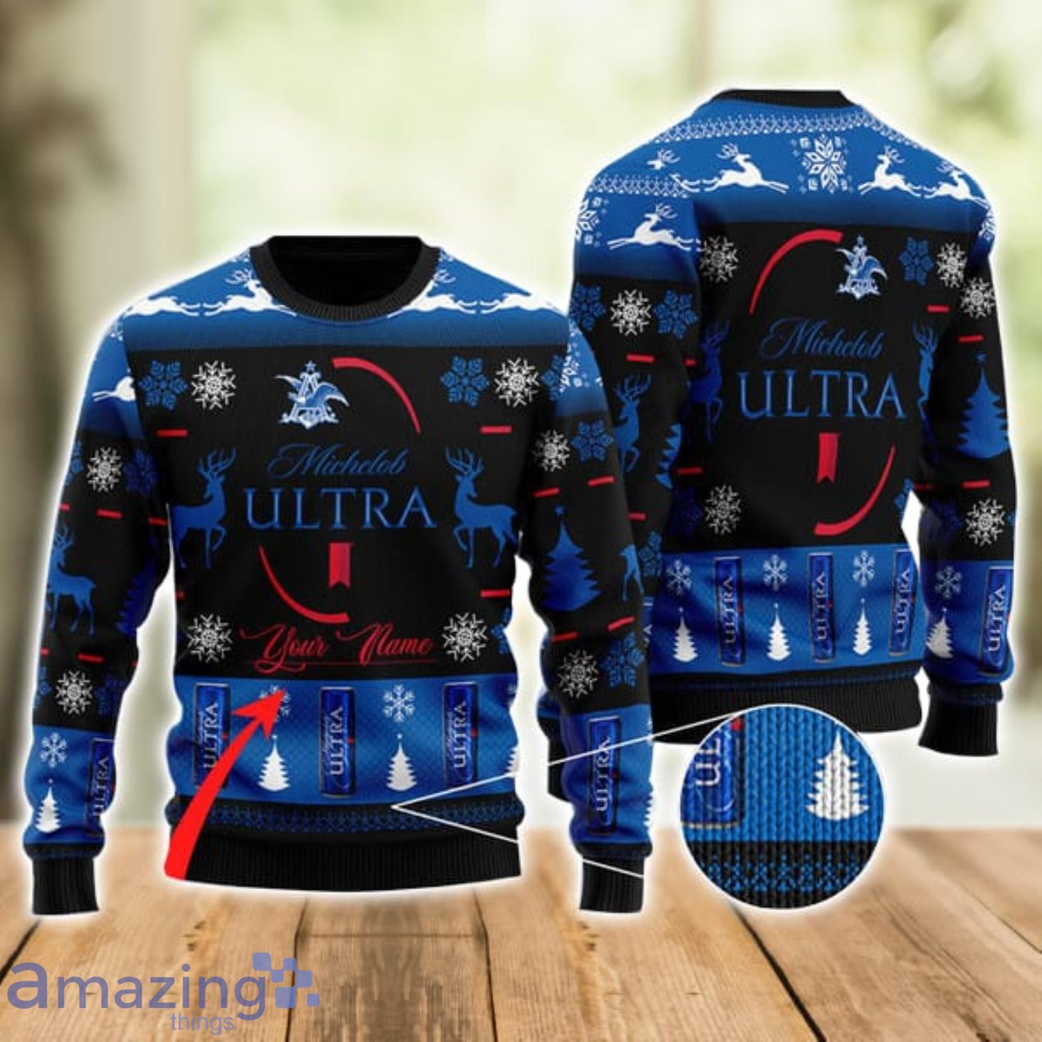 Personalized Name Black Michelob ULTRA Ugly Christmas Sweater Xmas Gift Men And Women Christmas Sweater Product Photo 1
