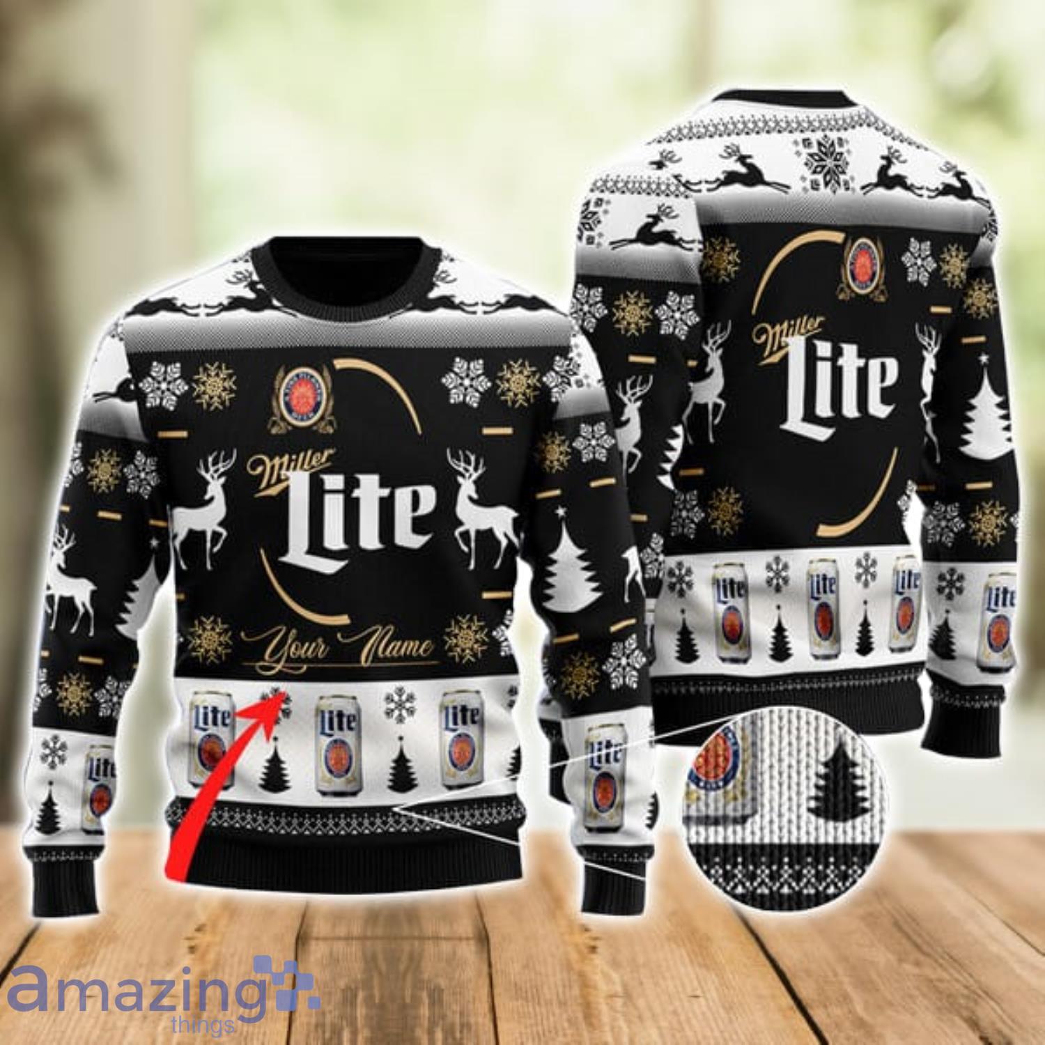 Personalized Name Black Miller Lite Ugly Christmas Sweater Xmas Gift Men And Women Christmas Sweater Product Photo 1