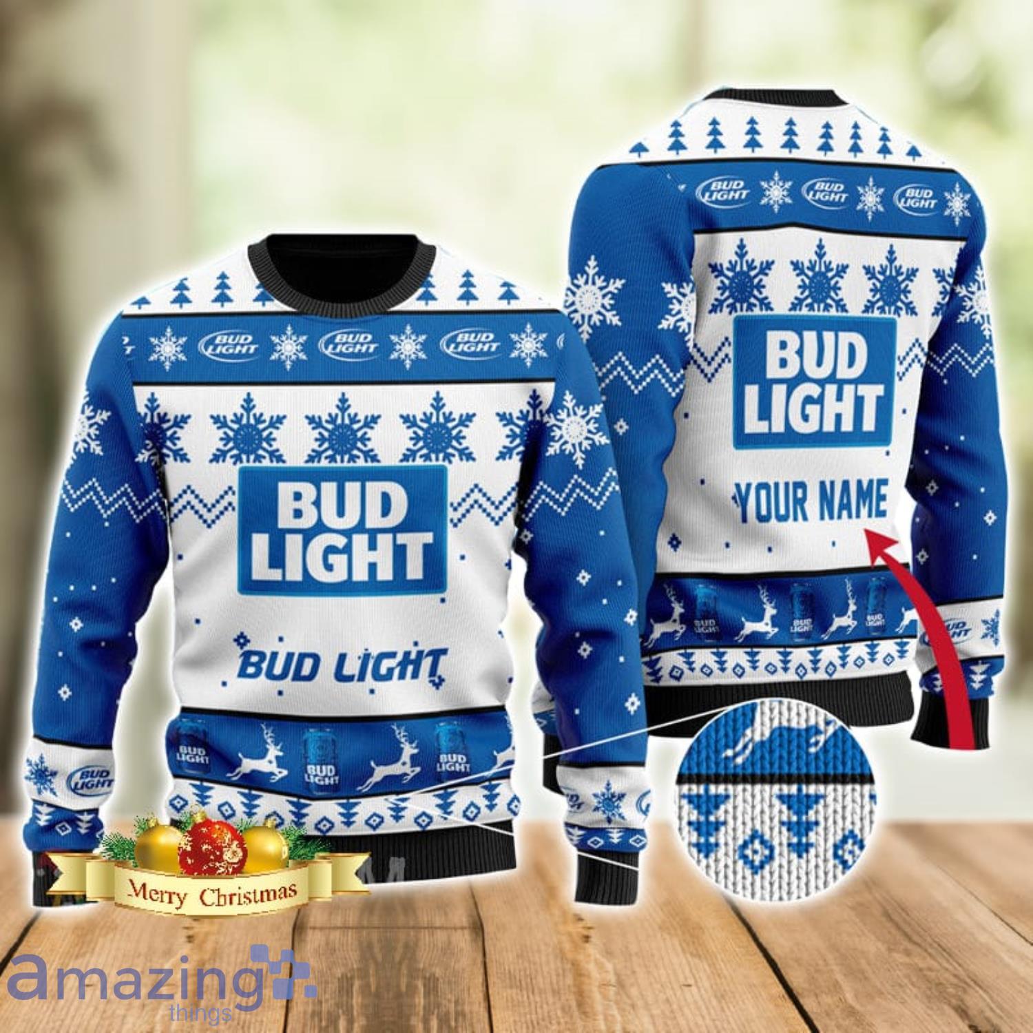 Personalized Name Bud Light Ugly Christmas Sweater Xmas Gift Men And Women Christmas Sweater Product Photo 1