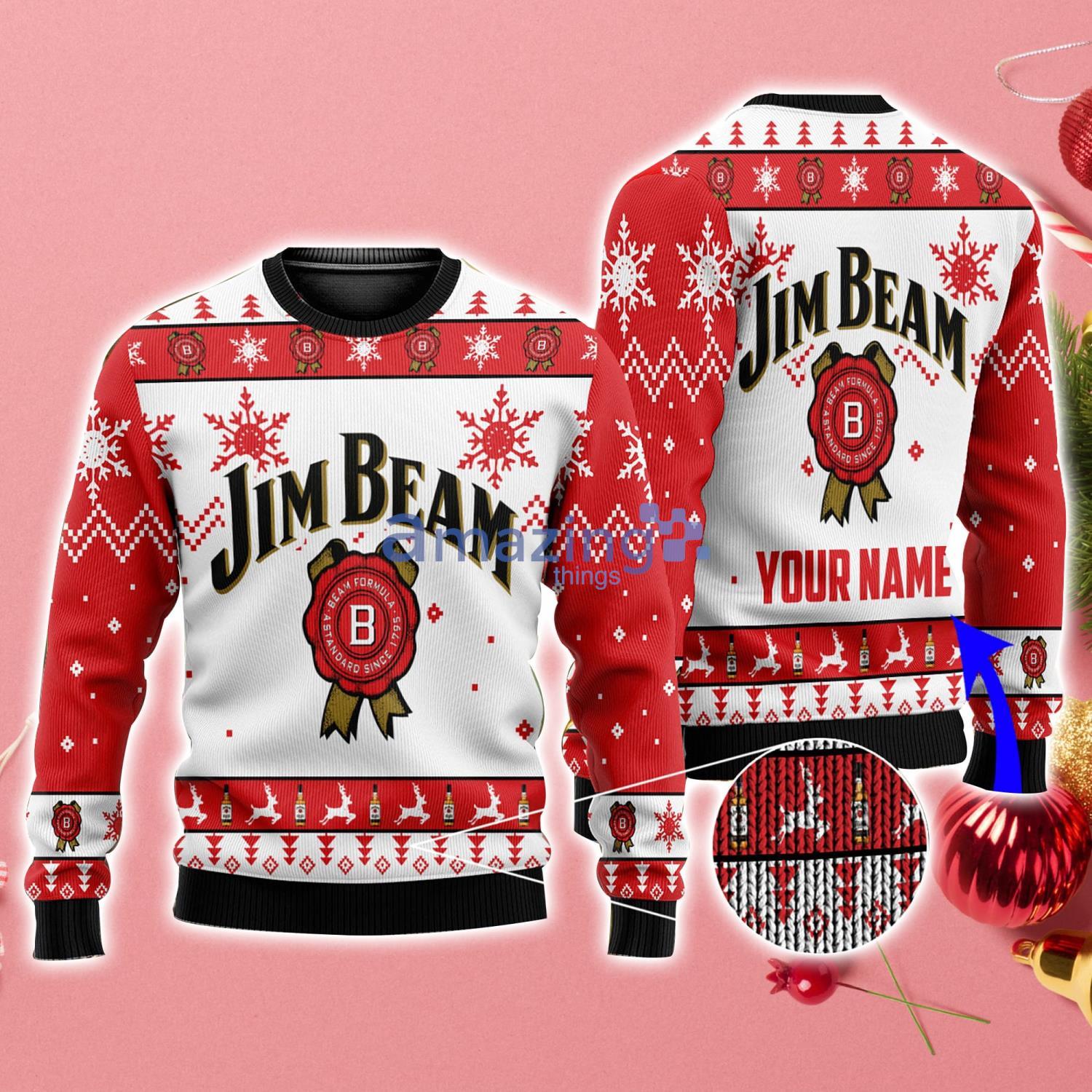 Personalized Name Jim Beam White Ugly Christmas SweaterAll Over Print Sweater Product Photo 1
