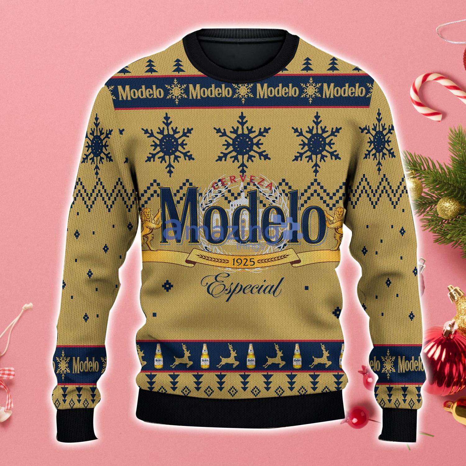 Personalized Name Modelo Especial Beer Ugly Christmas SweaterAll Over Print Sweater image Personalized Name Modelo Especial Beer Ugly Christmas SweaterAll Over Print Sweater Product Photo 2