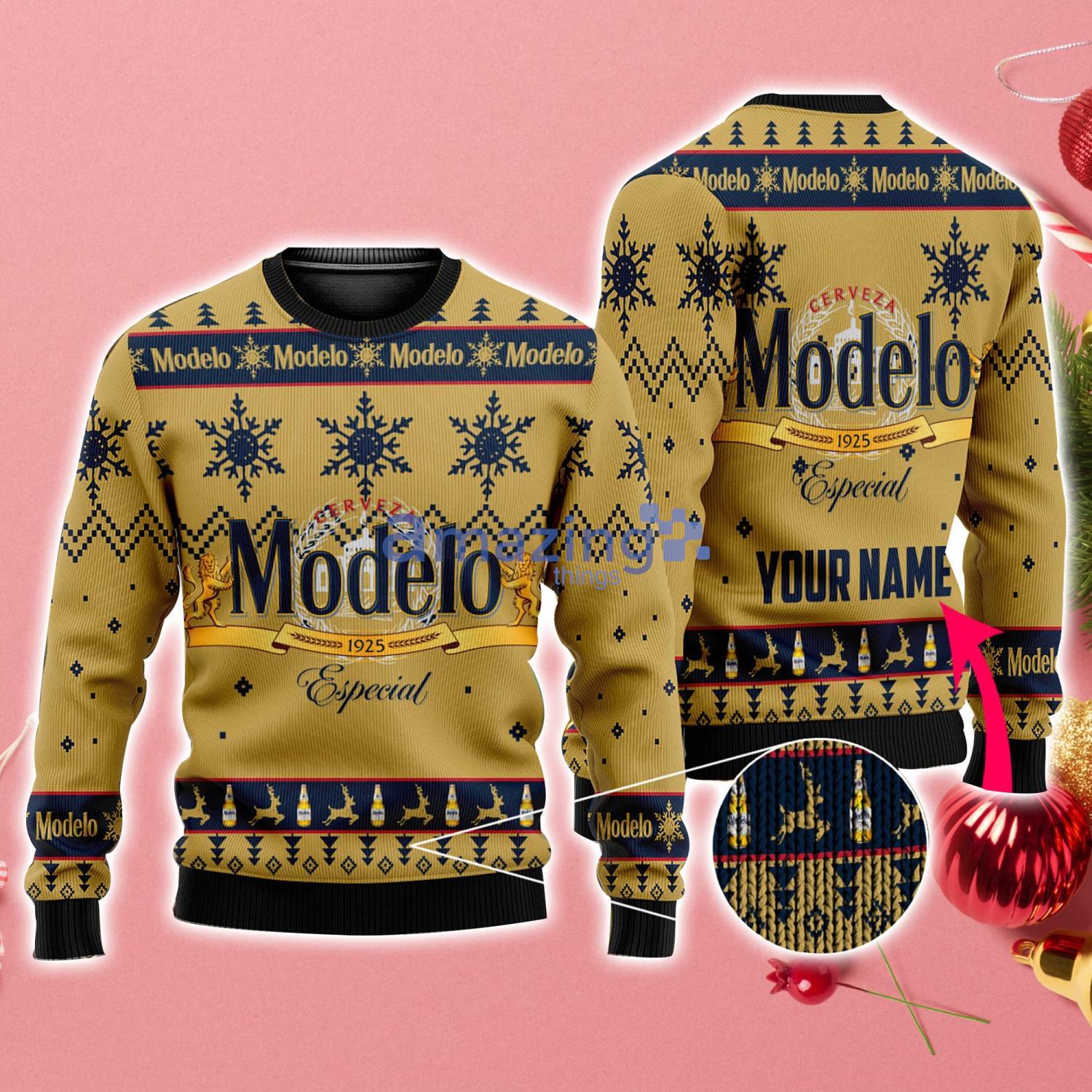 Personalized Name Modelo Especial Beer Ugly Christmas SweaterAll Over Print Sweater Product Photo 1