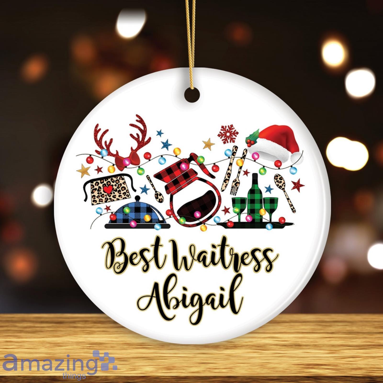 Personalized Waitress Buffalo Plaid Leopard Merry Christmas Ornament Gift Product Photo 1