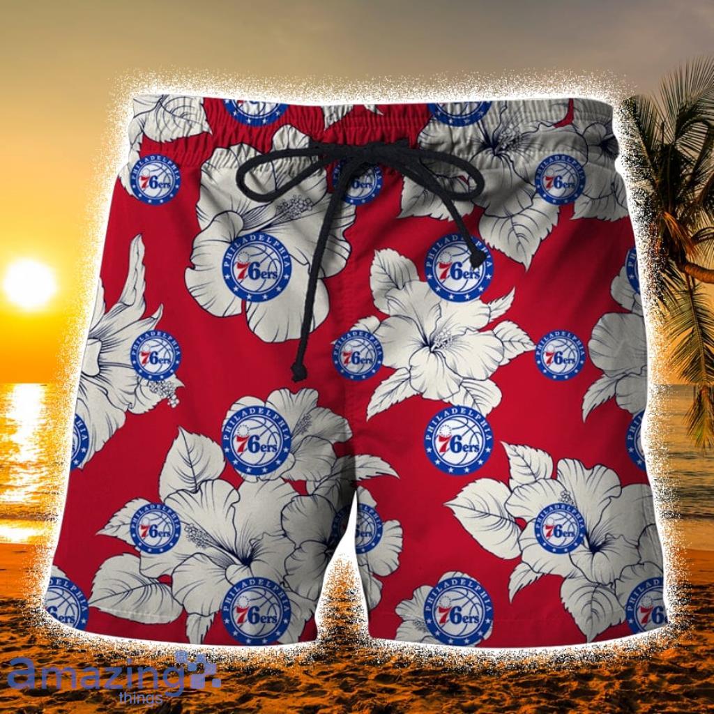 Philadelphia 76ers Hibicus Tropical Floral Hawaiian Shorts Gift For Fans Product Photo 1