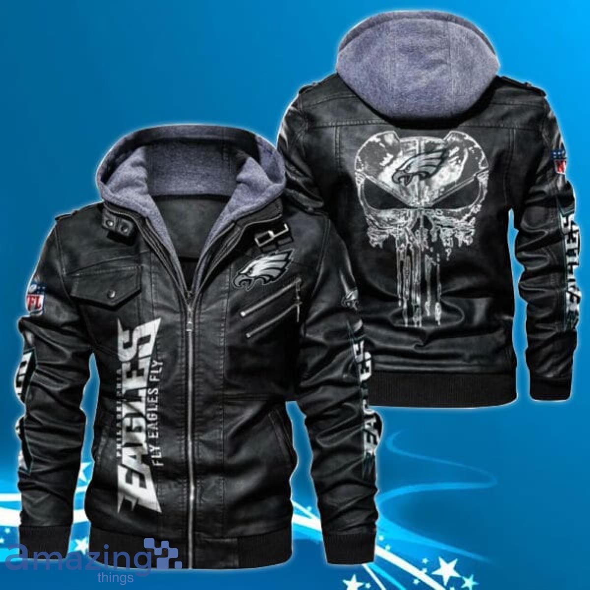 NFL Philadelphia Eagles Fans Black Brown Logo Leather Jacket For