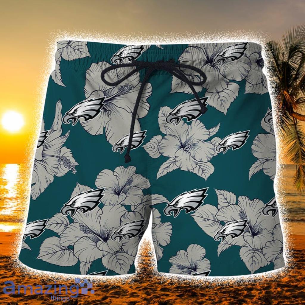 Philadelphia Eagles Tropical Floral Hibicus Hawaiian Shorts Gift For Fans Product Photo 1