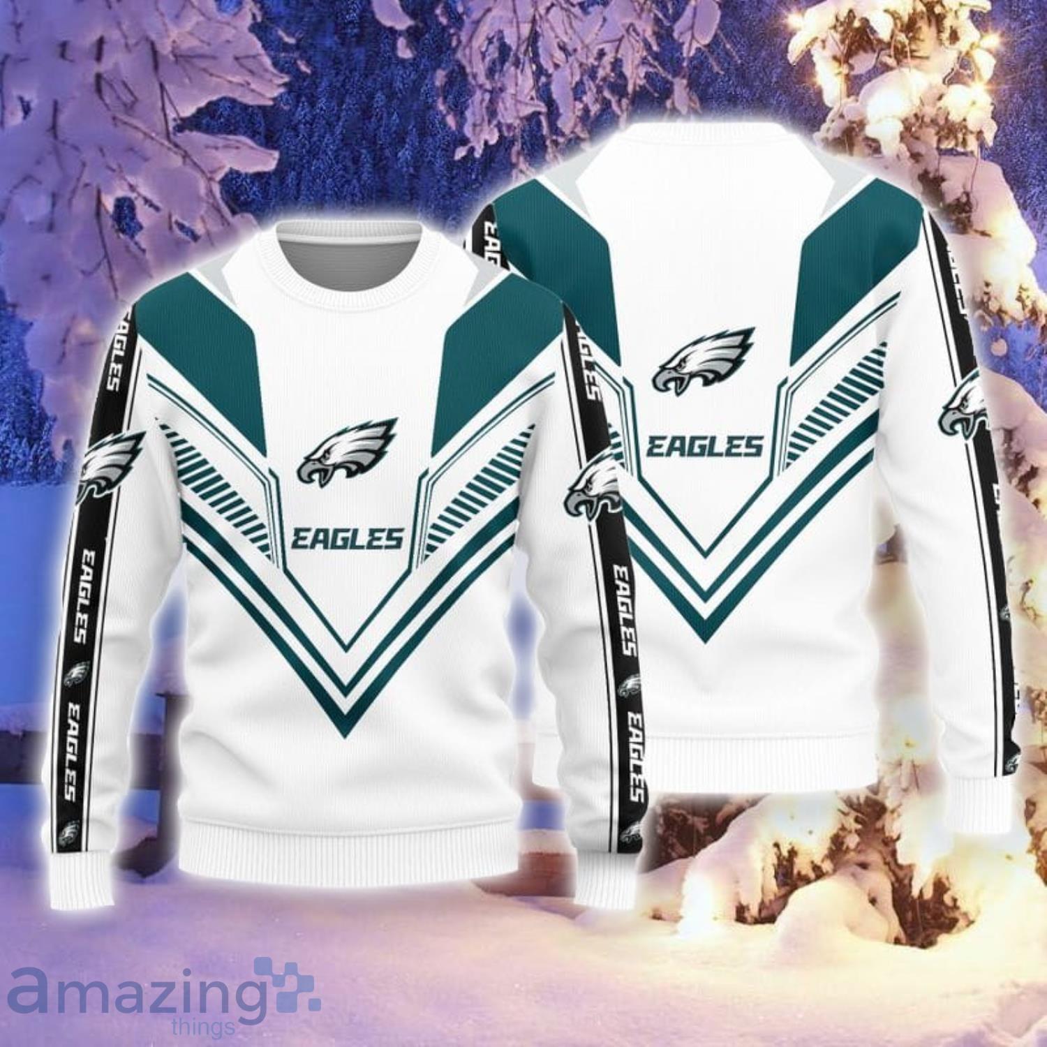 Philadelphia Eagles White 3D Sweater Christmas Gift Product Photo 1