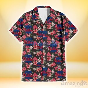 Philadelphia Phillies Pink Hibiscus Orchid Brown Background 3D Hawaiian Shirt Gift For Fans Product Photo 2