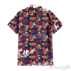Philadelphia Phillies Pink Hibiscus Orchid Brown Background 3D Hawaiian Shirt Gift For Fans Product Photo 3