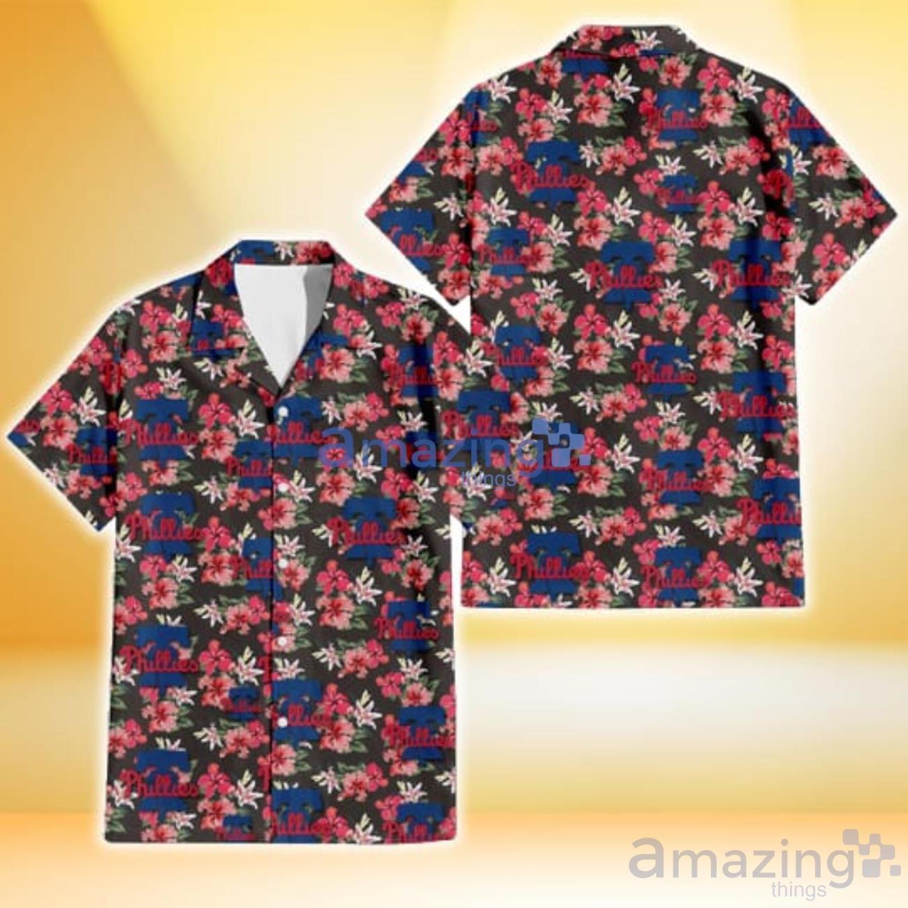 Philadelphia Phillies Big Logo And Orange Hibiscus Hawaiian Shirt