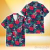 Philadelphia Phillies Red Hibiscus Green Blue White Leaf Black Background 3D Hawaiian Shirt Gift For Fans