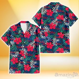 Philadelphia Phillies Red Hibiscus Green Blue White Leaf Black Background 3D Hawaiian Shirt Gift For Fans Product Photo 1