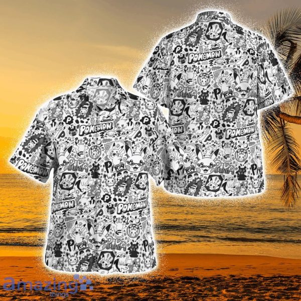 Pikachu Pokemon Black White Tropical Hawaiian Shirt Product Photo 1