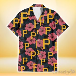 Pittsburgh Pirates Light Coral Hibiscus Gray Leaf Black Background