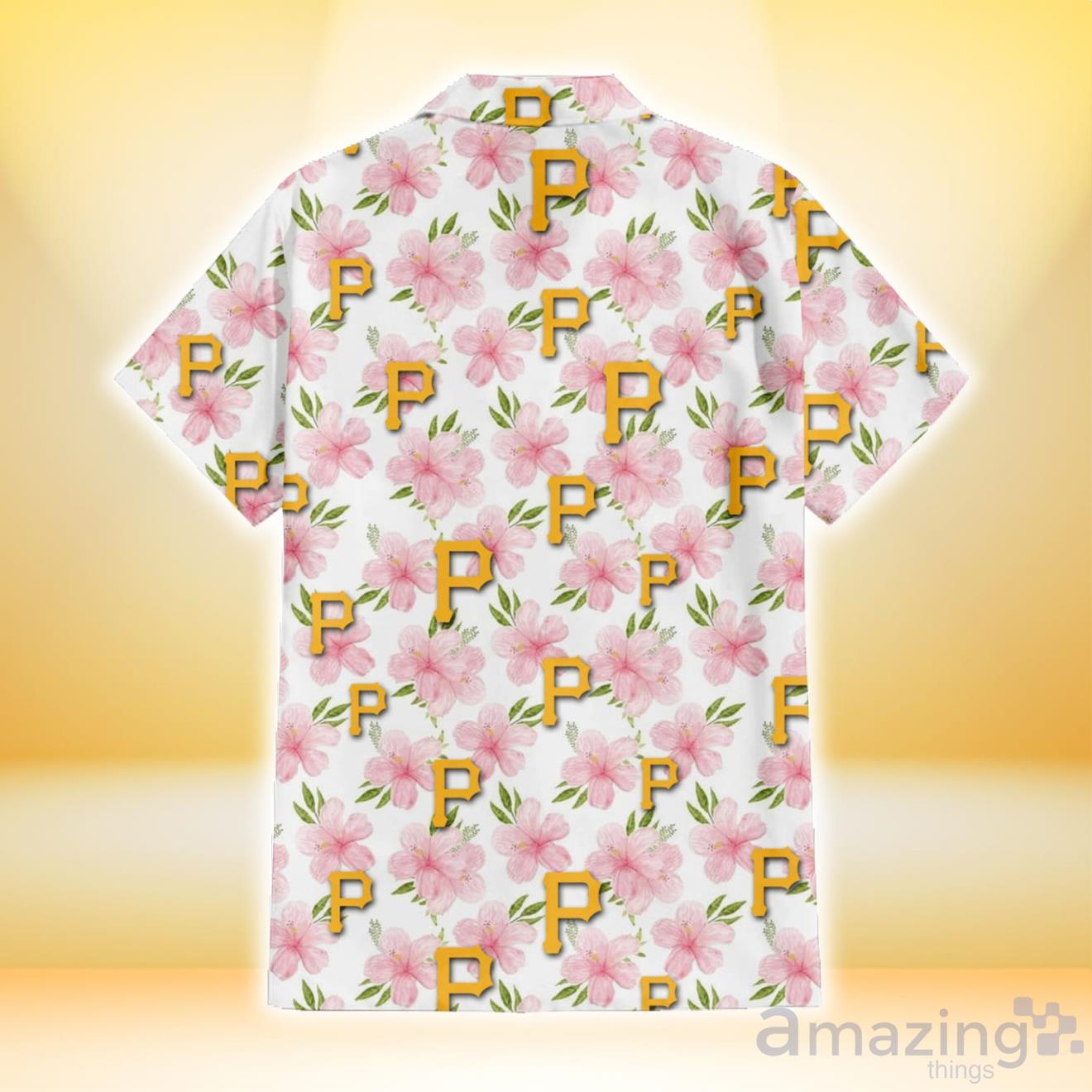 Pittsburgh Pirates Pink Blue Hibiscus White Background 3D Hawaiian