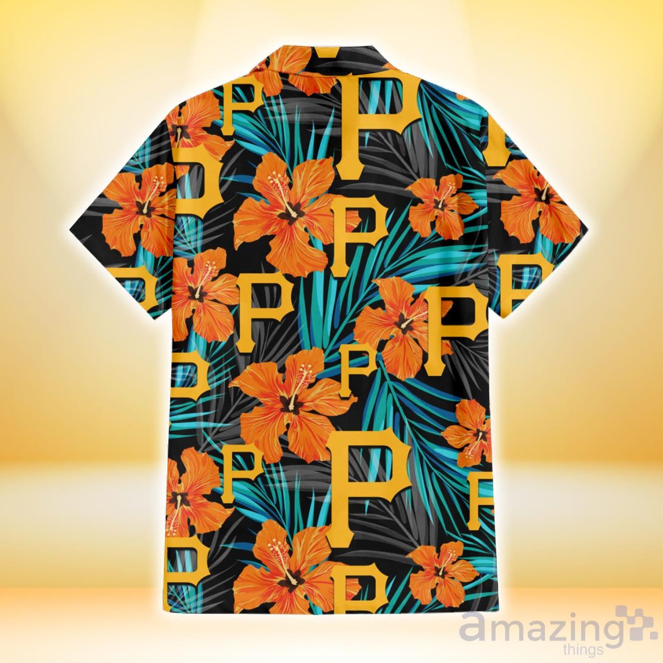 Pittsburgh Pirates Peach Puff Hibiscus Tomato Orange Background 3D Hawaiian  Shirt Gift For Fans