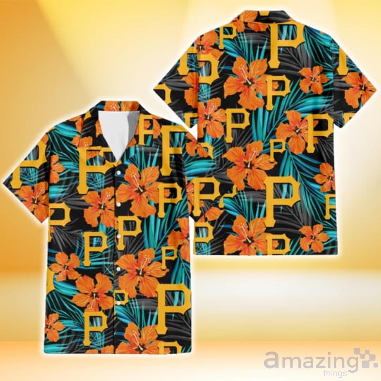 Pittsburgh Pirates Peach Puff Hibiscus Tomato Orange Background 3D Hawaiian  Shirt Gift For Fans