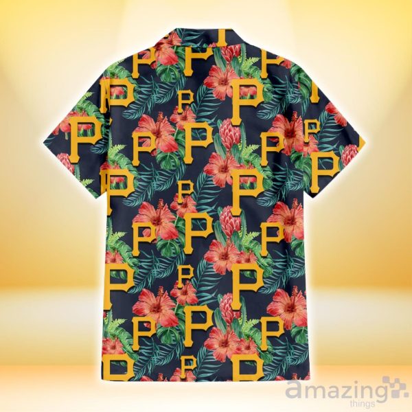 Pittsburgh Pirates Red Hibiscus Green Blue Leaf Yellow Background 3D  Hawaiian Shirt Gift For Fans