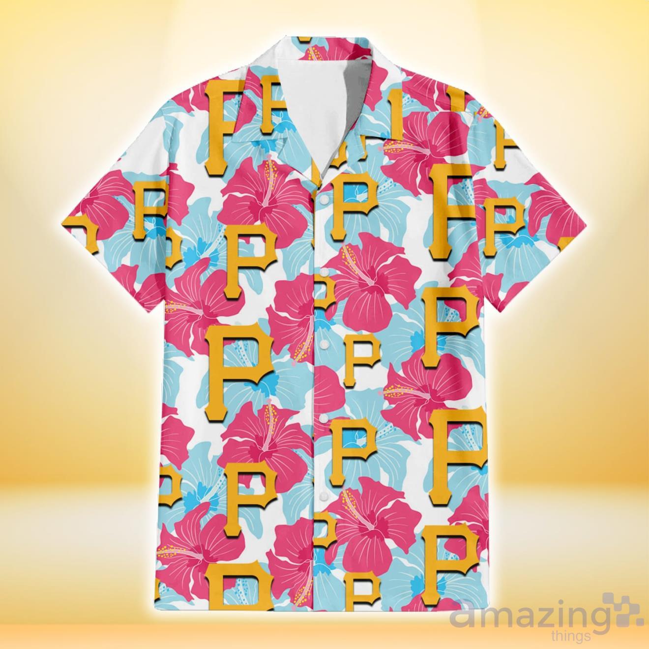 Pittsburgh Pirates Red Hibiscus Dark Gray Background 3D Hawaiian Shirt Gift  For Fans