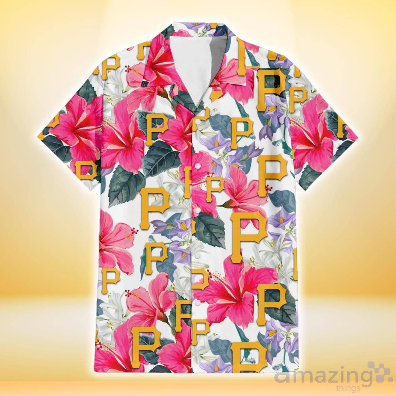 Pittsburgh Pirates Pink Blue Hibiscus White Background 3D Hawaiian