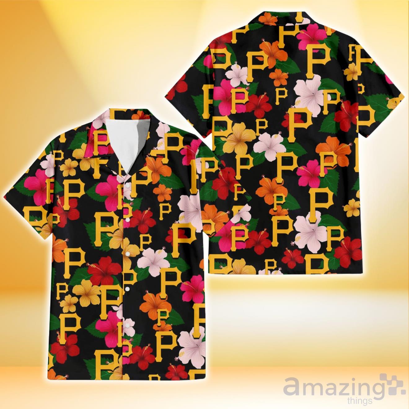 Pittsburgh Pirates Pink Orange Yellow Floral 3D Hawaiian Shirt