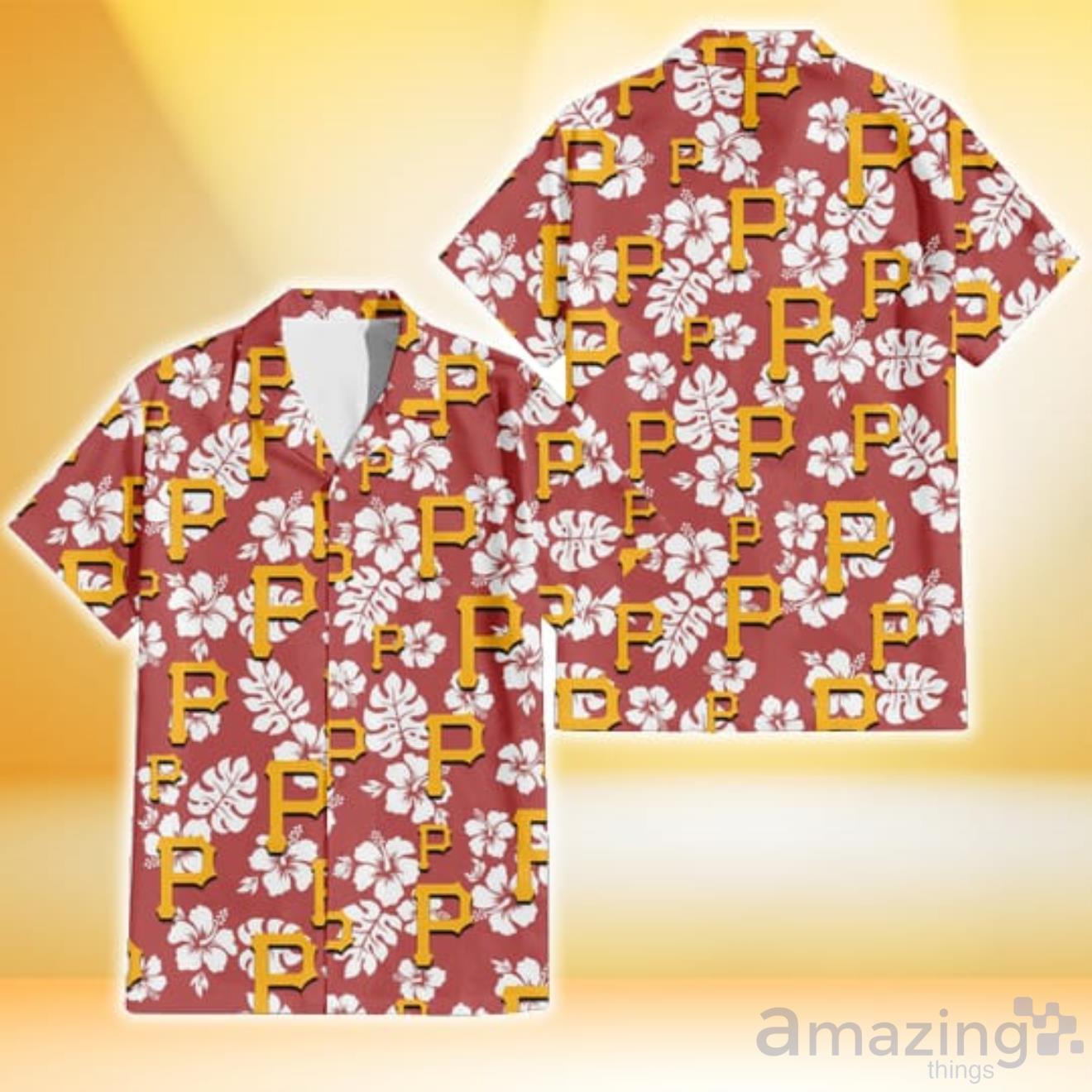 Pittsburgh Pirates White Tropical Leaf Red Hibiscus Navy Background 3D Hawaiian  Shirt Gift For Fans