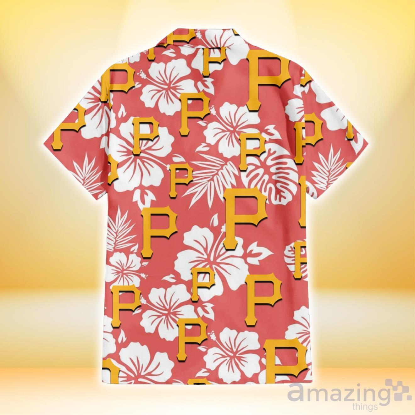 Pittsburgh Pirates White Sketch Hibiscus Pattern White Background 3D  Hawaiian Shirt Gift For Fans