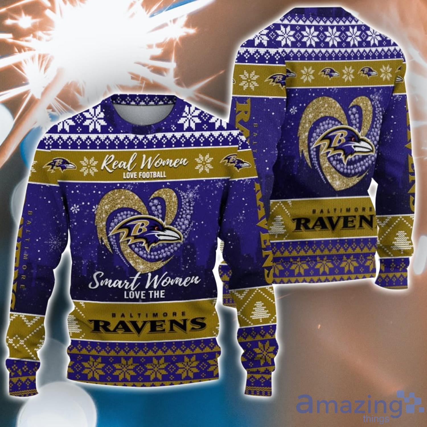 Real Women Love Football Smart Women Love The Baltimore Ravens Ugly Christmas Sweater Christmas Gift For Fans Product Photo 1