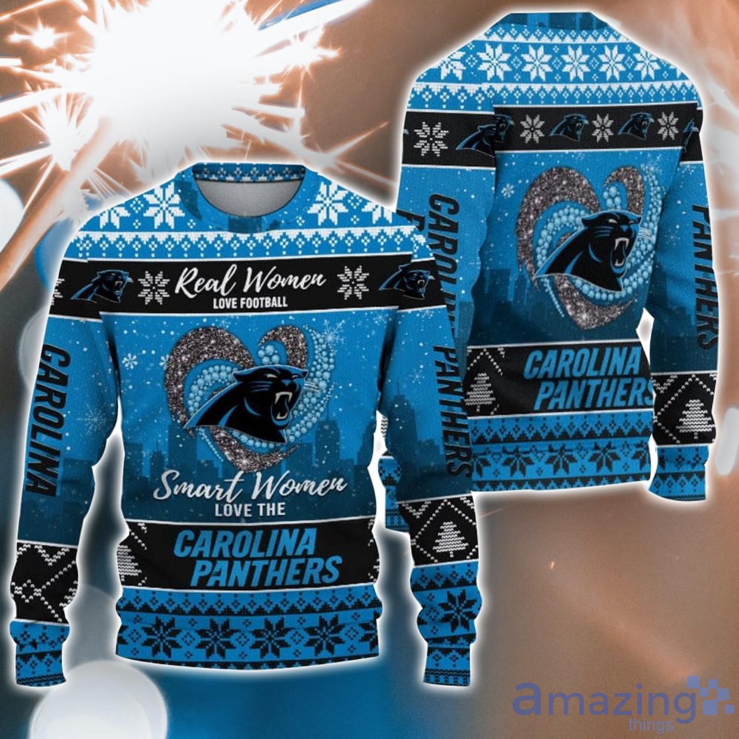Real Women Love Football Smart Women Love The Carolina Panthers Ugly Christmas Sweater Christmas Gift For Fans Product Photo 1