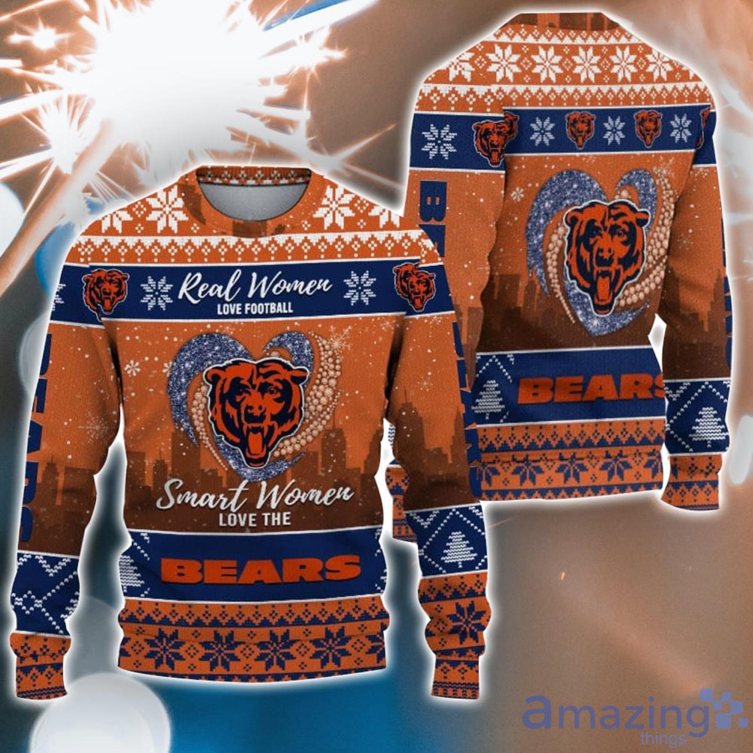 Real Women Love Football Smart Women Love The Chicago Bears Ugly Christmas Sweater Christmas Gift For Fans Product Photo 1