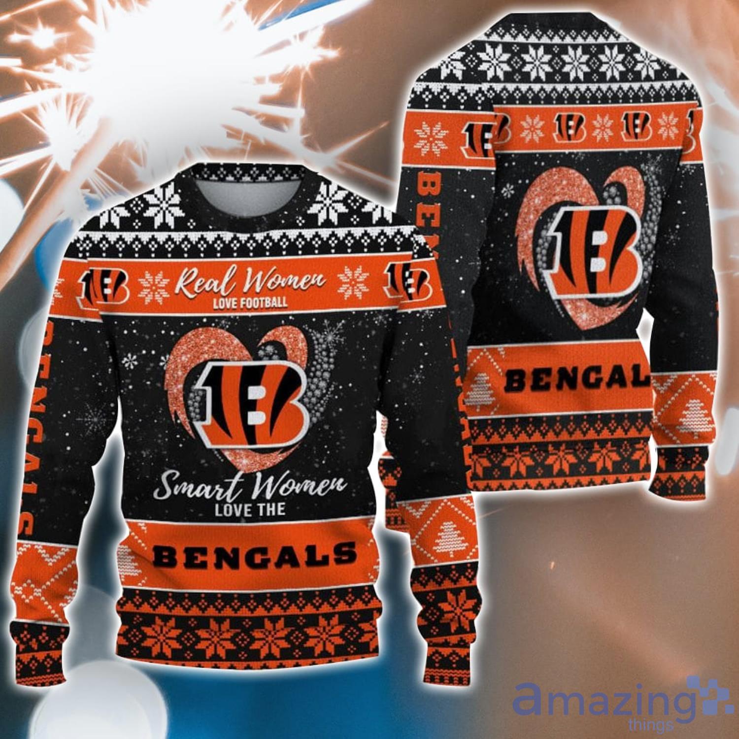 Real Women Love Football Smart Women Love The Cincinnati Bengals Ugly Christmas Sweater Christmas Gift For Fans Product Photo 1