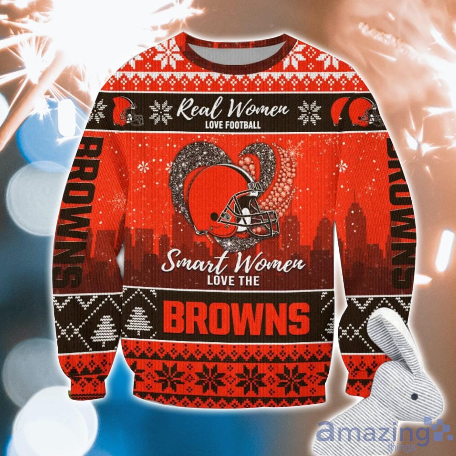 Real Women Love Football Smart Women Love The Cleveland Browns Ugly Christmas Sweater Product Photo 1