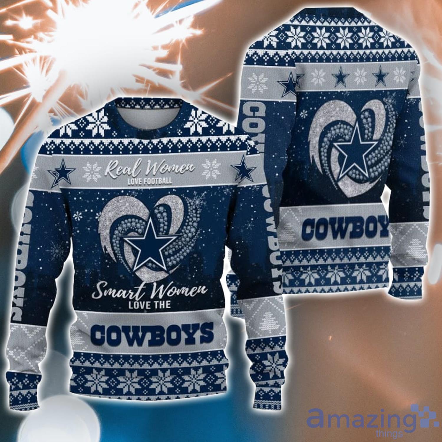 Real Women Love Football Smart Women Love The Dallas Cowboys Ugly Christmas Sweater Christmas Gift For Fans Product Photo 1