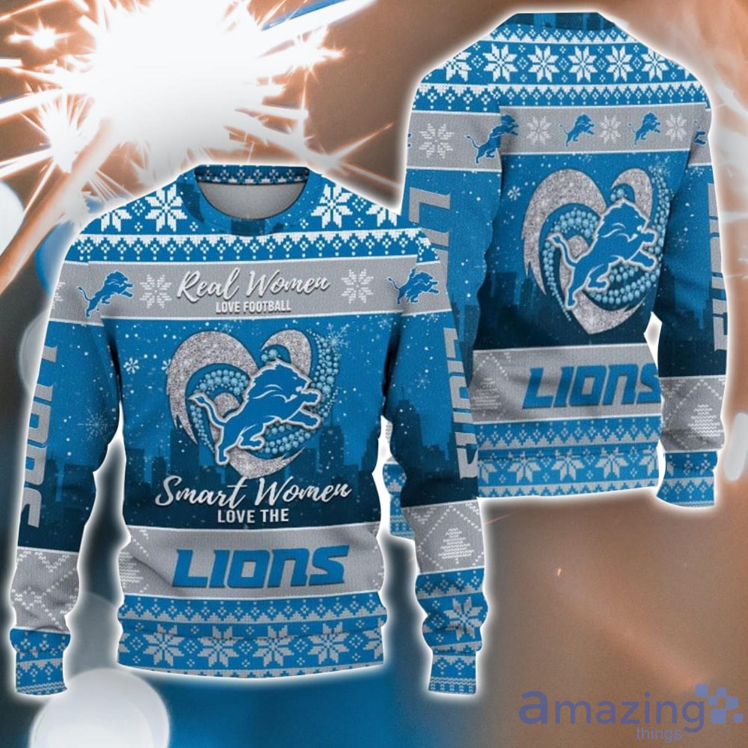 Real Women Love Football Smart Women Love The Detroit Lions Ugly Christmas Sweater Christmas Gift For Fans Product Photo 1