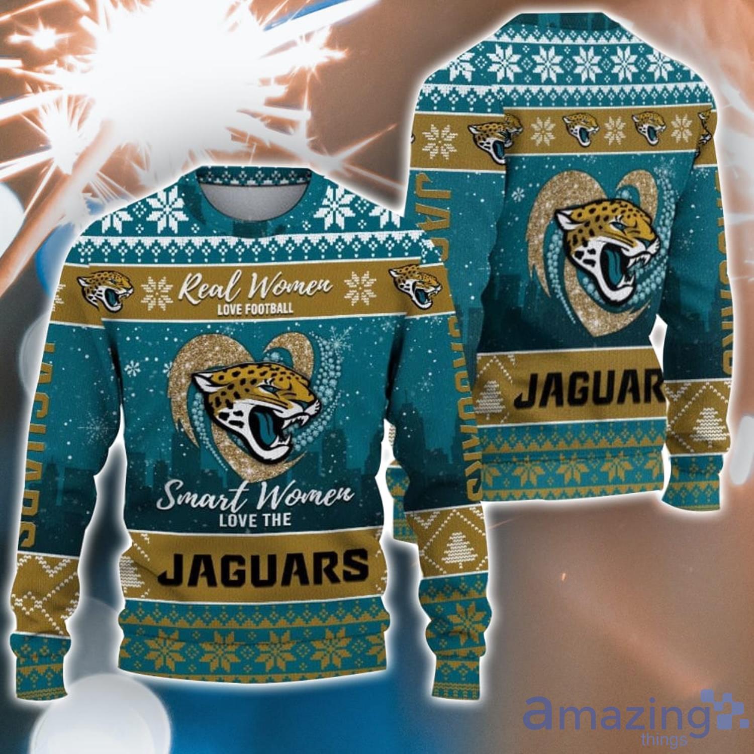 Real Women Love Football Smart Women Love The Jacksonville Jaguars Ugly Christmas Sweater Christmas Gift For Fans Product Photo 1