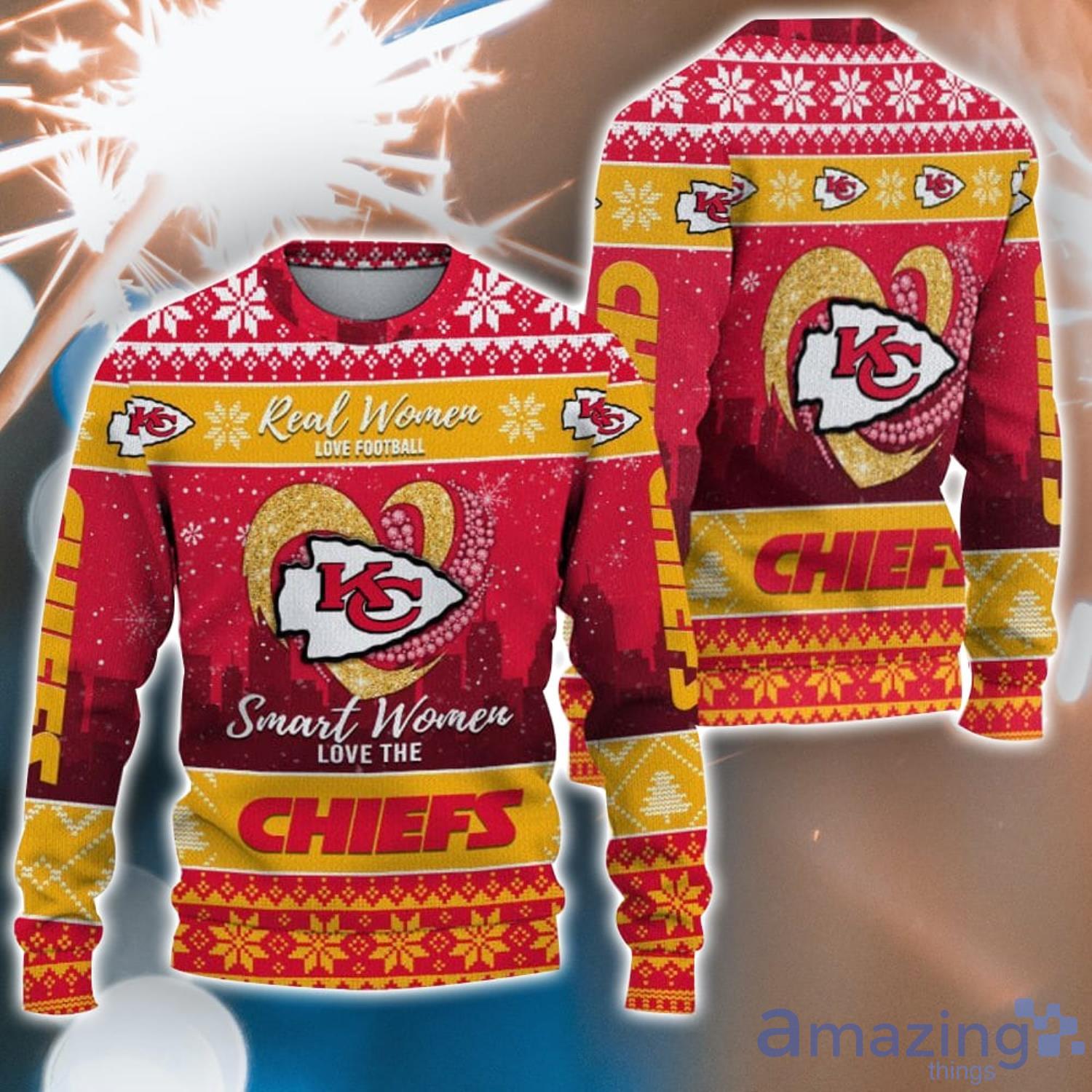 Real Women Love Football Smart Women Love The Kansas City Chiefs Ugly Christmas Sweater Christmas Gift For Fans Product Photo 1