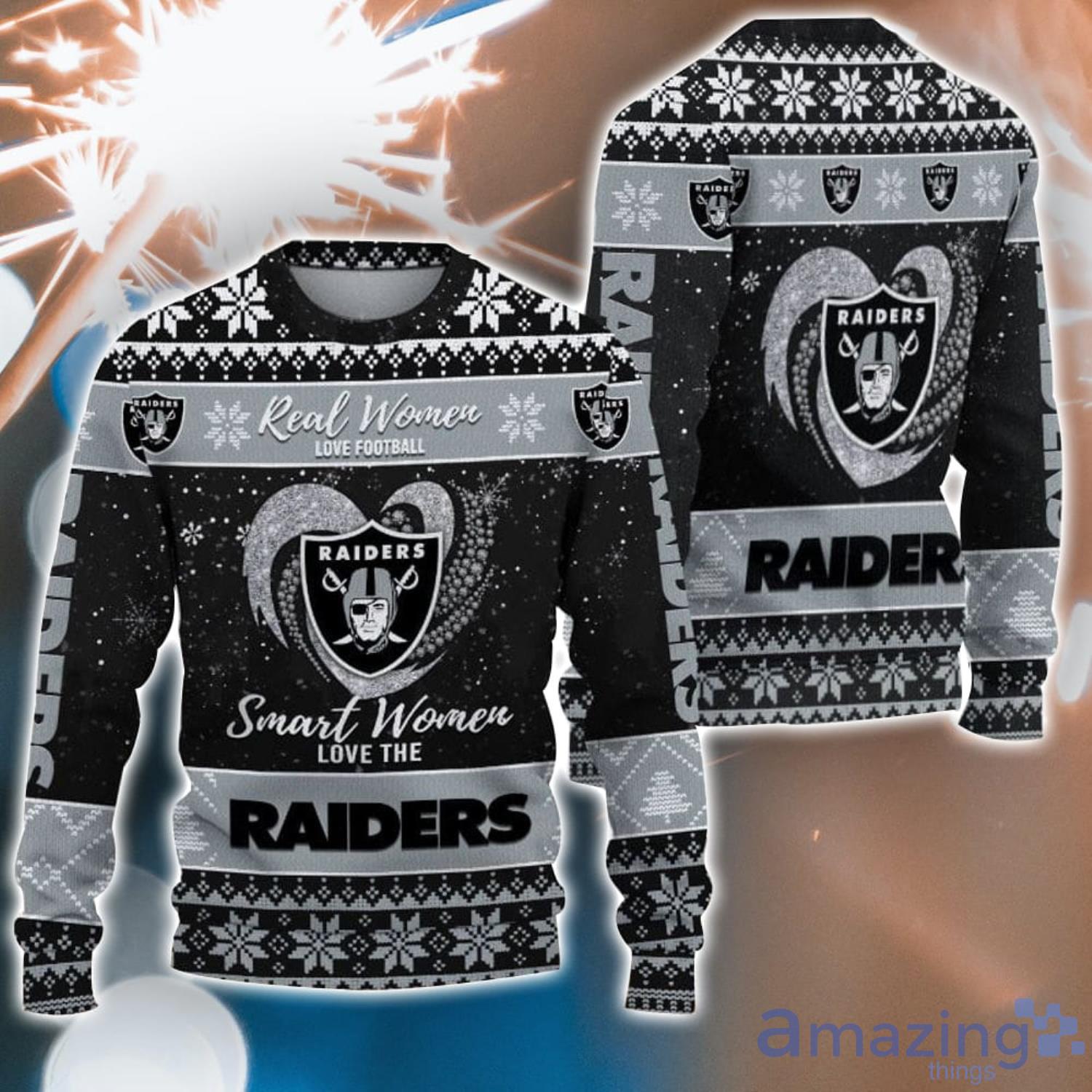 Real Women Love Football Smart Women Love The Las Vegas Raiders Ugly Christmas Sweater Christmas Gift For Fans Product Photo 1