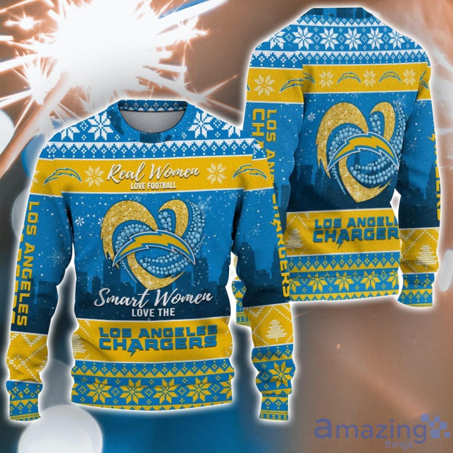 Real Women Love Football Smart Women Love The Los Angeles Chargers Ugly Christmas Sweater Christmas Gift For Fans Product Photo 1