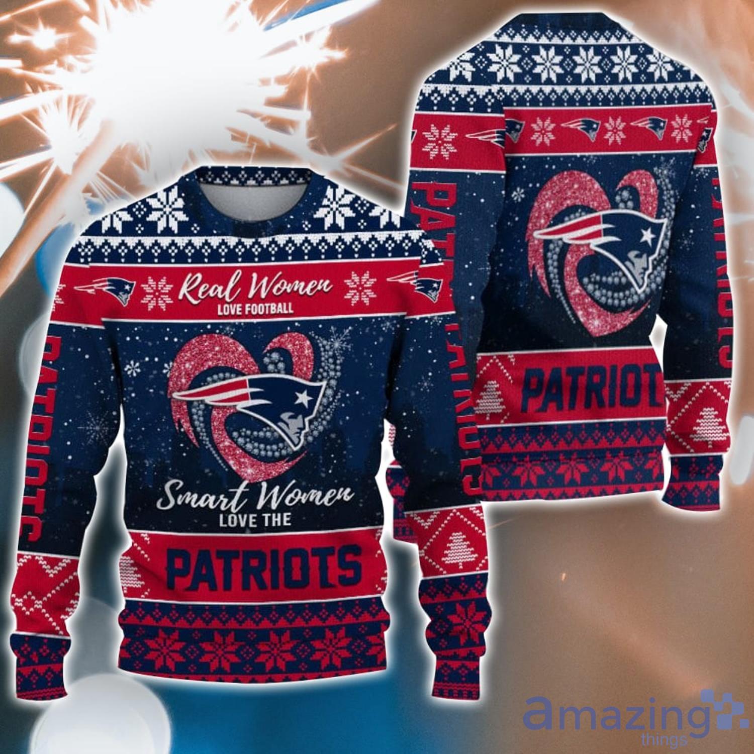 Real Women Love Football Smart Women Love The New England Patriots Ugly Christmas Sweater Christmas Gift For Fans Product Photo 1