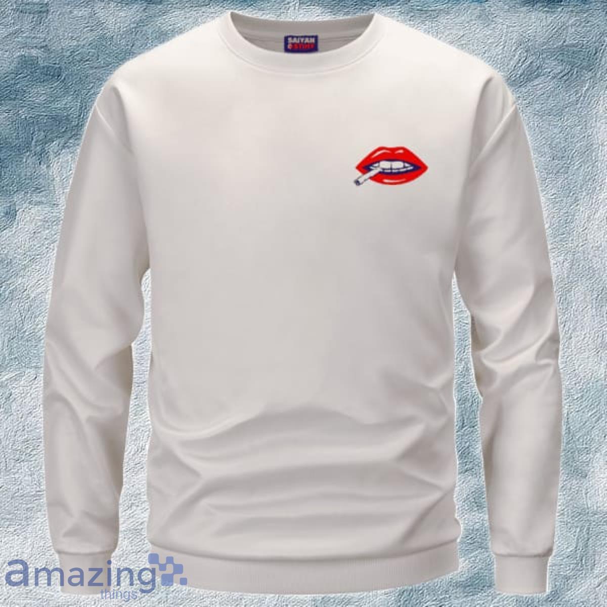 Red Lips Rolling Smoking a Marijuana Joint Crewneck 3D Sweater Product Photo 1