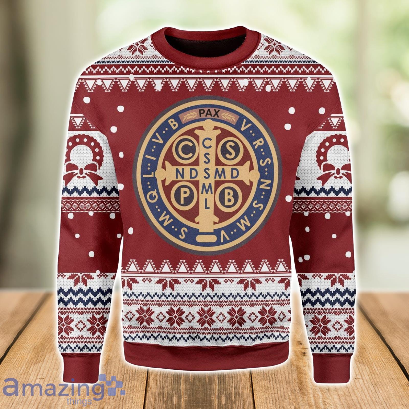 Saint Benedict Medal Ugly Christmas Sweater Xmas Gift Christmas Gift Sweater Product Photo 1