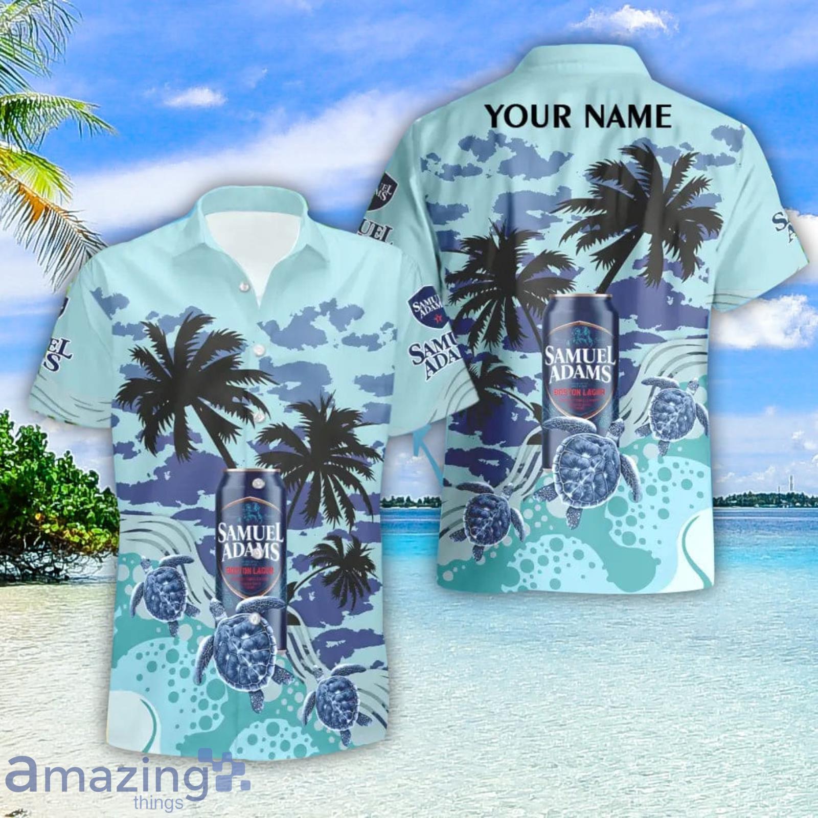 Samuel Adams Turtles Palm Tree Hawaiian Shirt And Shorts Custom Name Special Summer Gift image Samuel Adams Turtles Palm Tree Hawaiian Shirt And Shorts Custom Name Special Summer Gift Product Photo 2