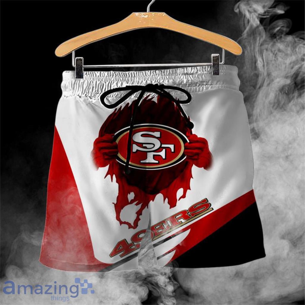 San Francisco 49ers 2 Piece Hawaiian Shirts Beach Shorts Set Casual Zip up  Shirt