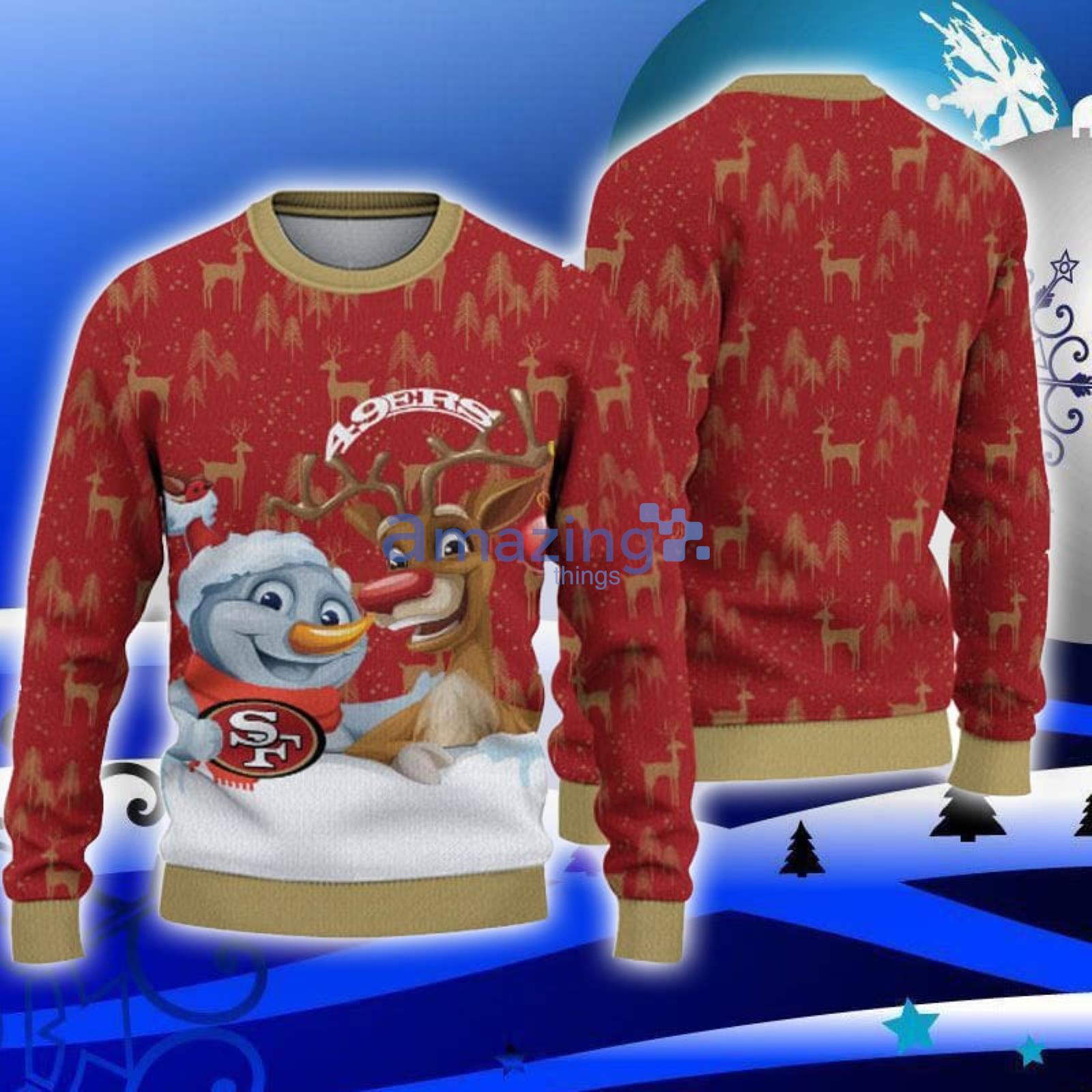 San Francisco 49ers Cute Christmas Reindeer Snowman Ugly Christmas Sweater Product Photo 1
