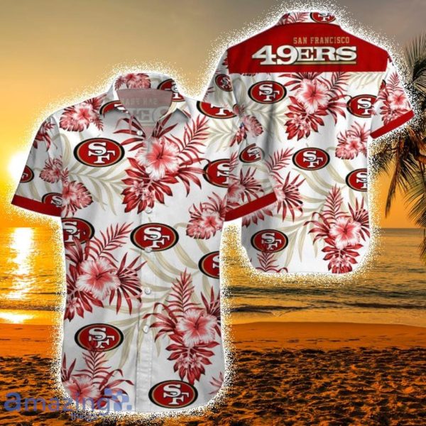 San Francisco 49ers 2 Piece Hawaiian Shirts Beach Shorts Set Casual Zip up  Shirt