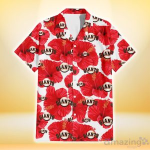 San Francisco Giants Big Red Hibiscus White Background 3D Hawaiian Shirt Gift For Fans Product Photo 2