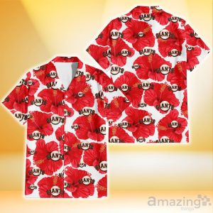 San Francisco Giants Big Red Hibiscus White Background 3D Hawaiian Shirt Gift For Fans Product Photo 1